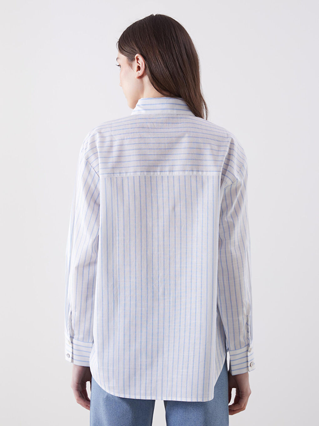 Striped Oversize Linen Blend Women's Shirt-3