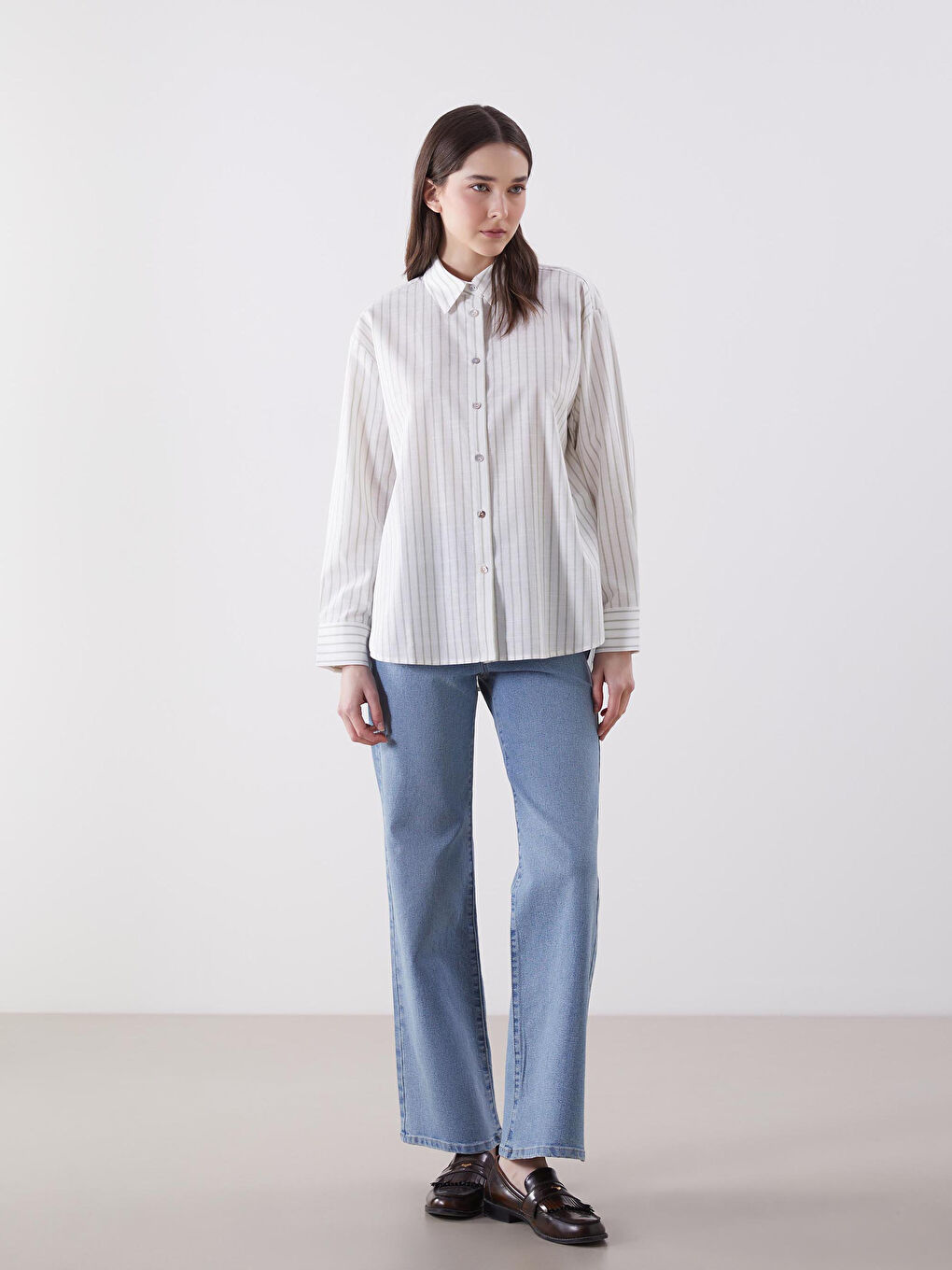 Chemise Rayée Surdimensionnée en Mélange de Lin pour Femmes-1