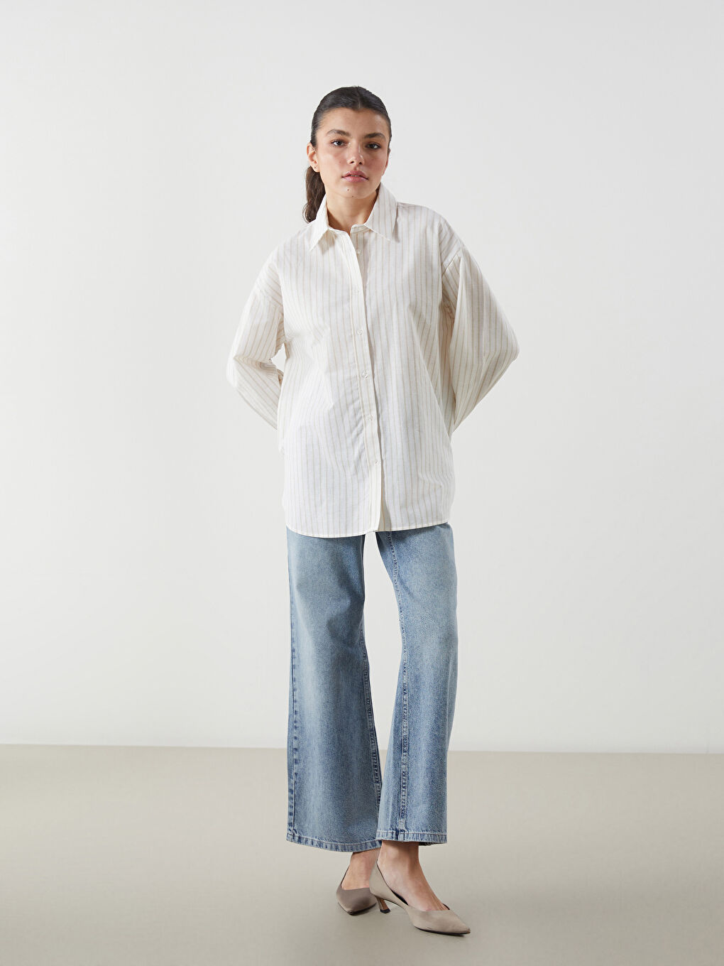 Striped Oversize Linen Blend Women's Shirt-1
