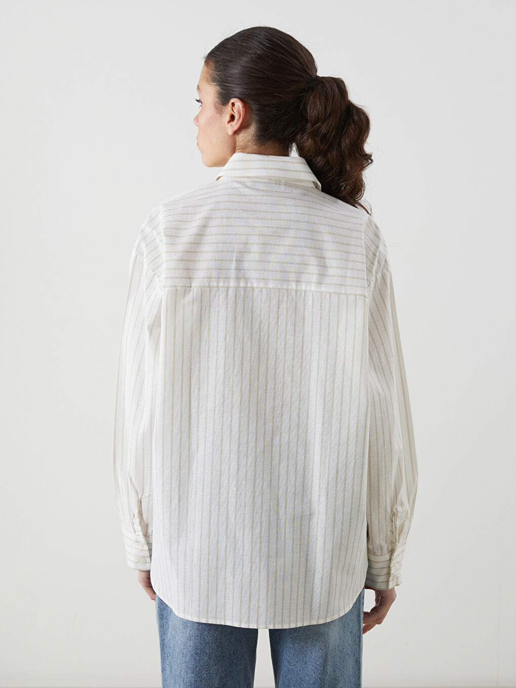 Striped Oversize Linen Blend Women's Shirt-3