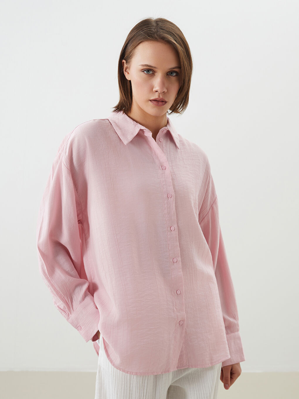Textured Oversize Crinkle Women's Shirt -S5G200Z8-VVC