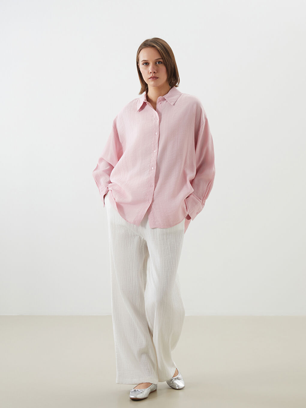 Textured Oversize Crinkle Women's Shirt -S5G200Z8-VVC
