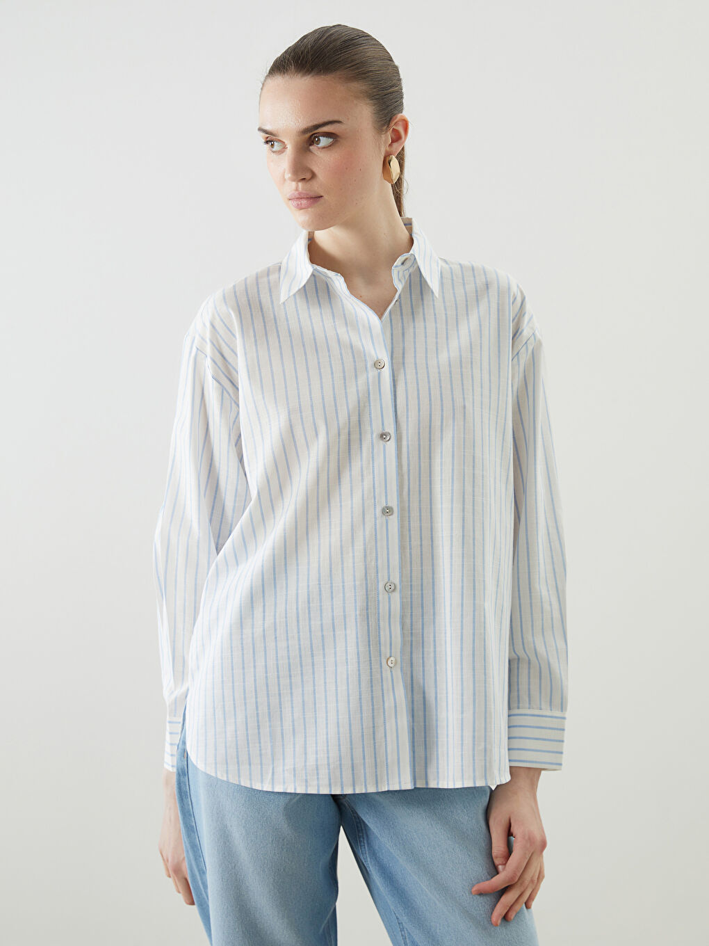 Striped Oversize Linen-Look Women's Shirt