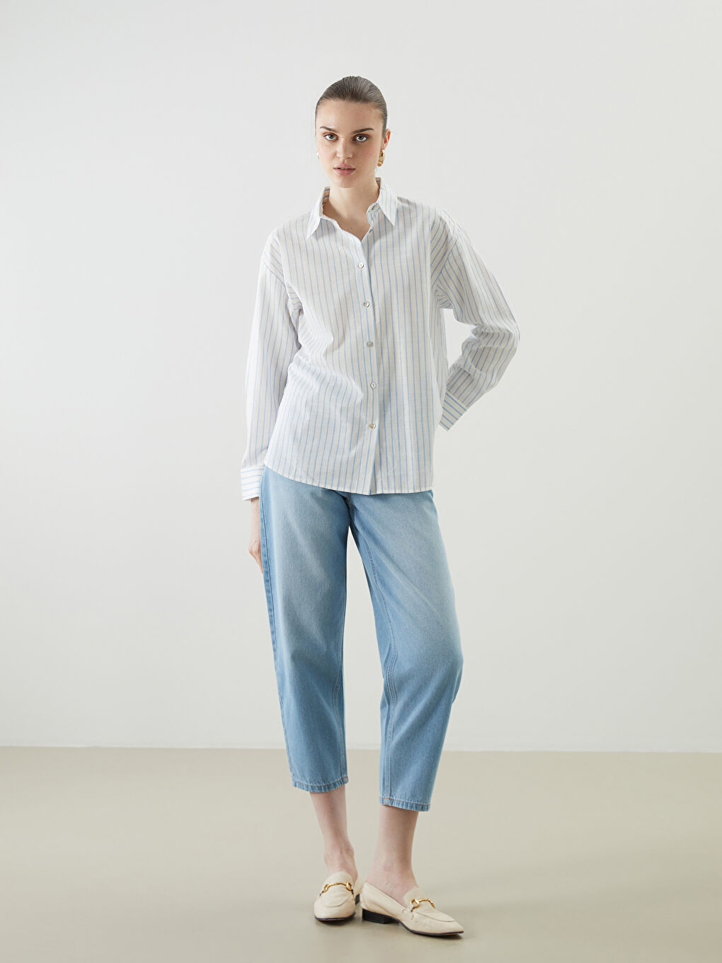 Striped Oversize Linen-Look Women's Shirt-1