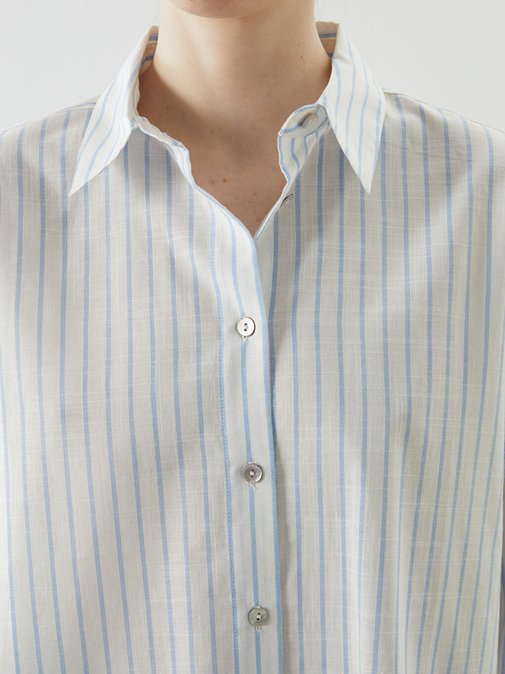 Striped Oversize Linen-Look Women's Shirt-2