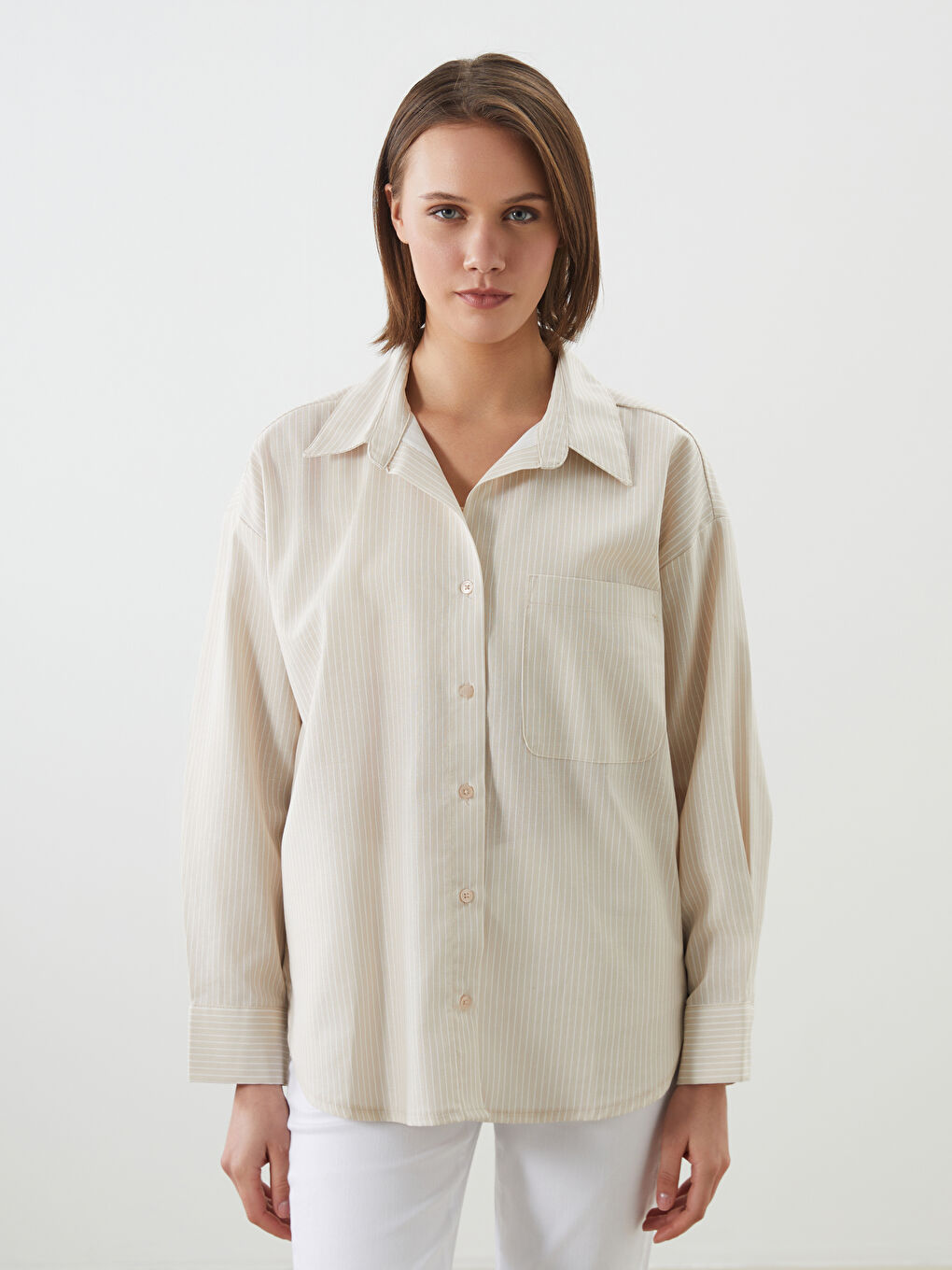 Striped Oversize Linen Blend Women's Shirt