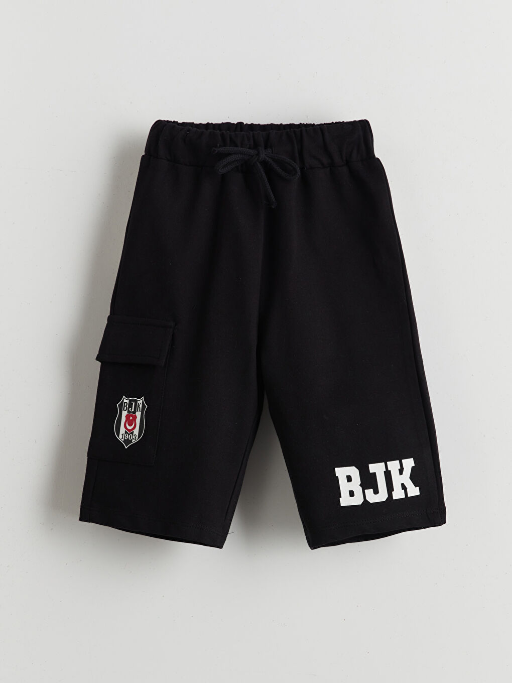 Siyah Beli Lastikli Beşiktaş Baskılı Erkek Çocuk Şort-1