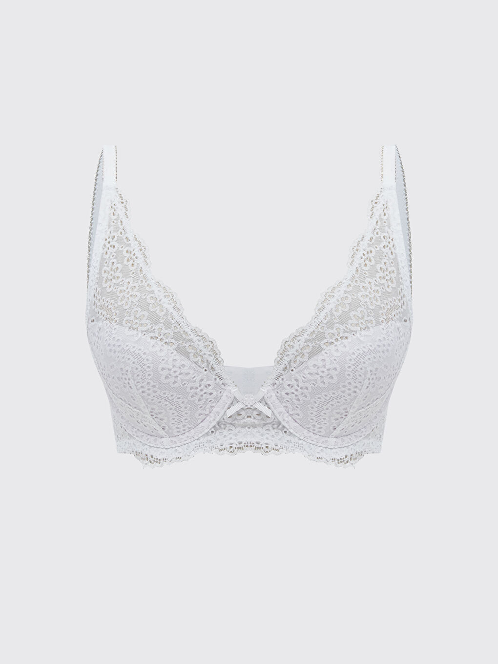 Beyaz Balenli Dolgusuz Dantelli Tişört Sütyen-1