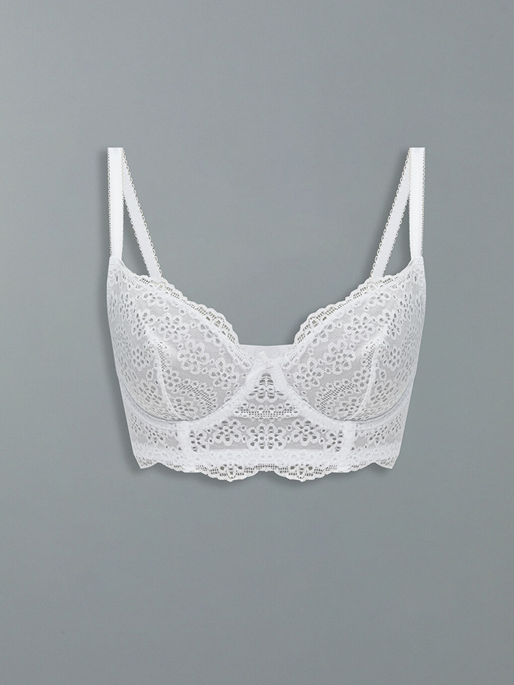 Beyaz Balenli Dolgusuz Dantelli Tişört Sütyen-1