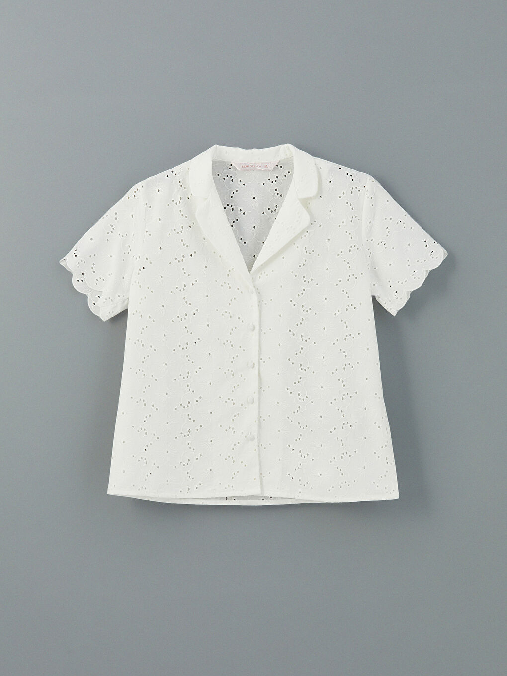 Beyaz Gömlek Yaka Ajurlu Brode Kadın Pijama Üst-1