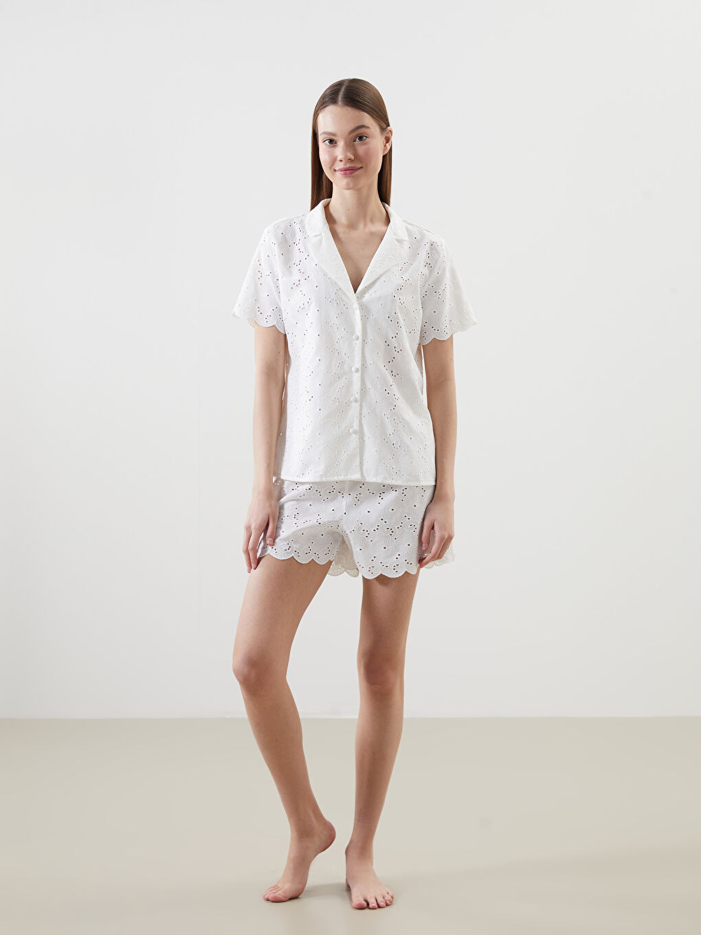 Self-Patterned Women's Shortie Pyjama Set -S5G233Z8-JYX