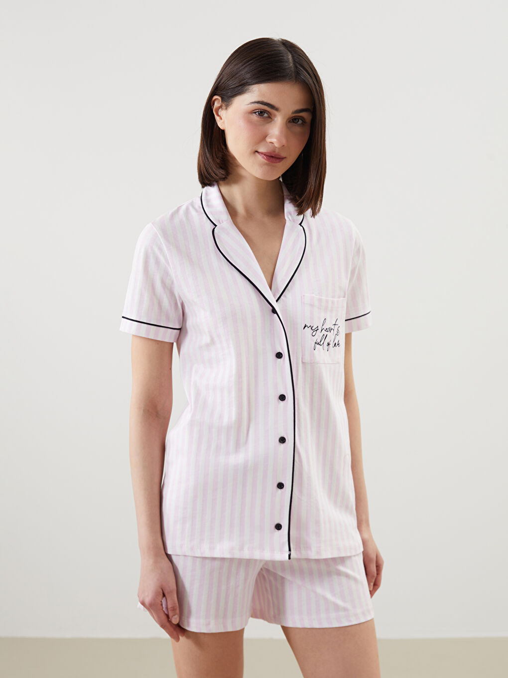Shirt Collar Striped Women's Shorts Pajama Set -S5G248Z8-LRA