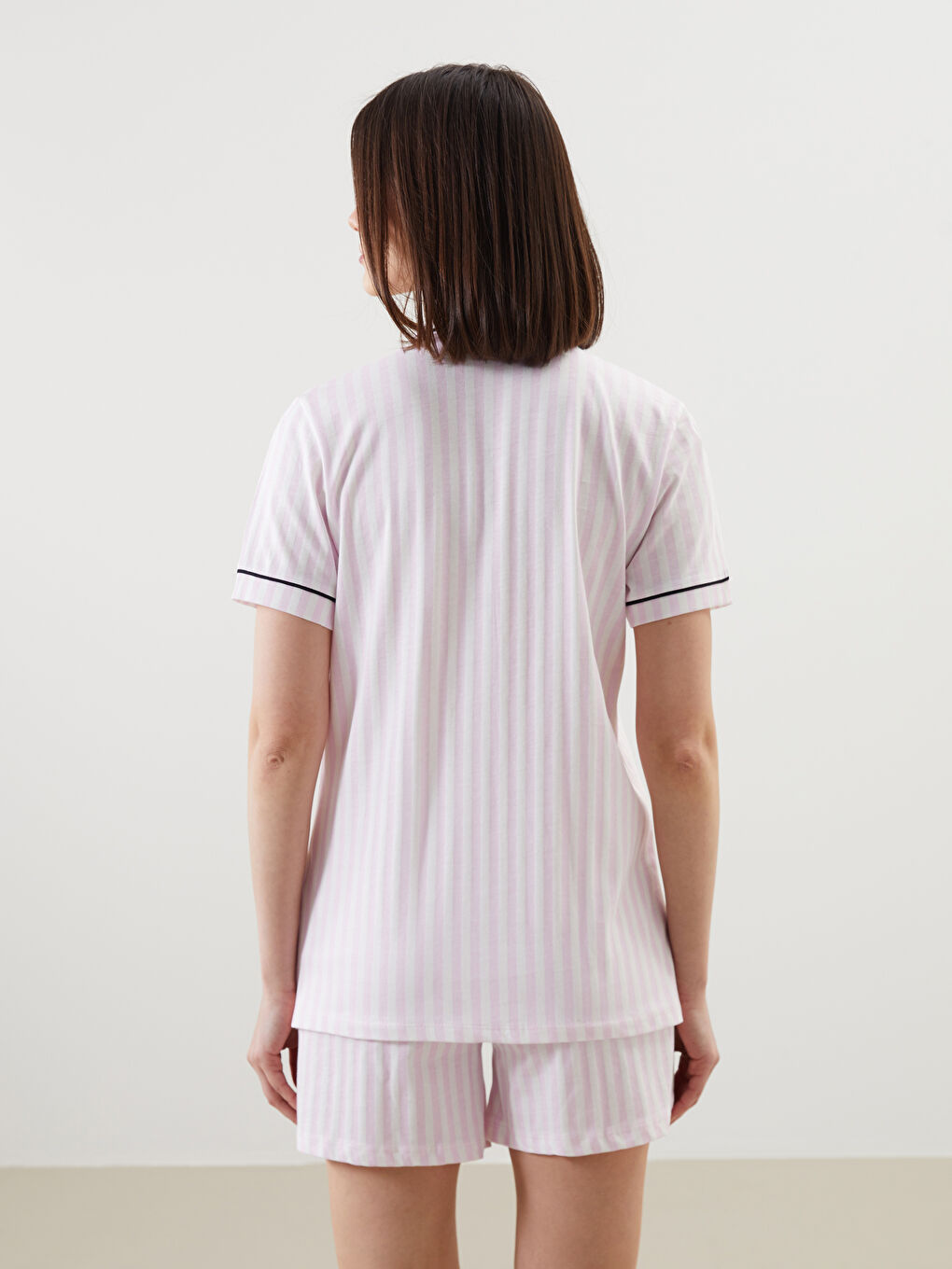Shirt Collar Striped Women's Shorts Pajama Set -S5G248Z8-LRA