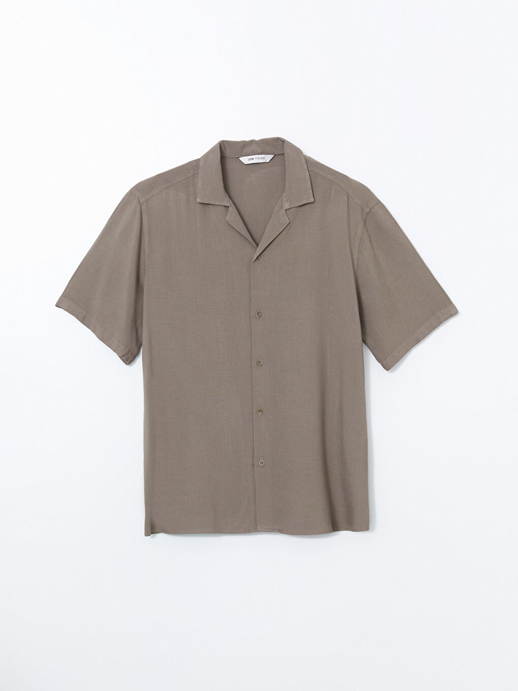 Bej Regular Fit Kısa Kollu Keten Görünümlü Erkek Gömlek-8