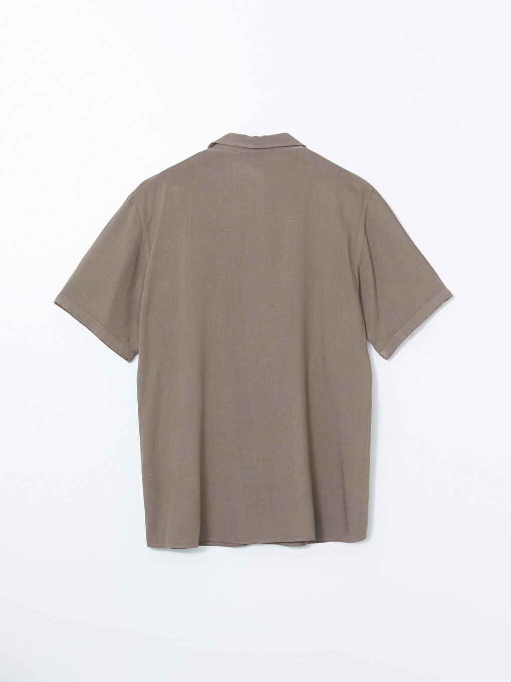 Bej Regular Fit Kısa Kollu Keten Görünümlü Erkek Gömlek-9