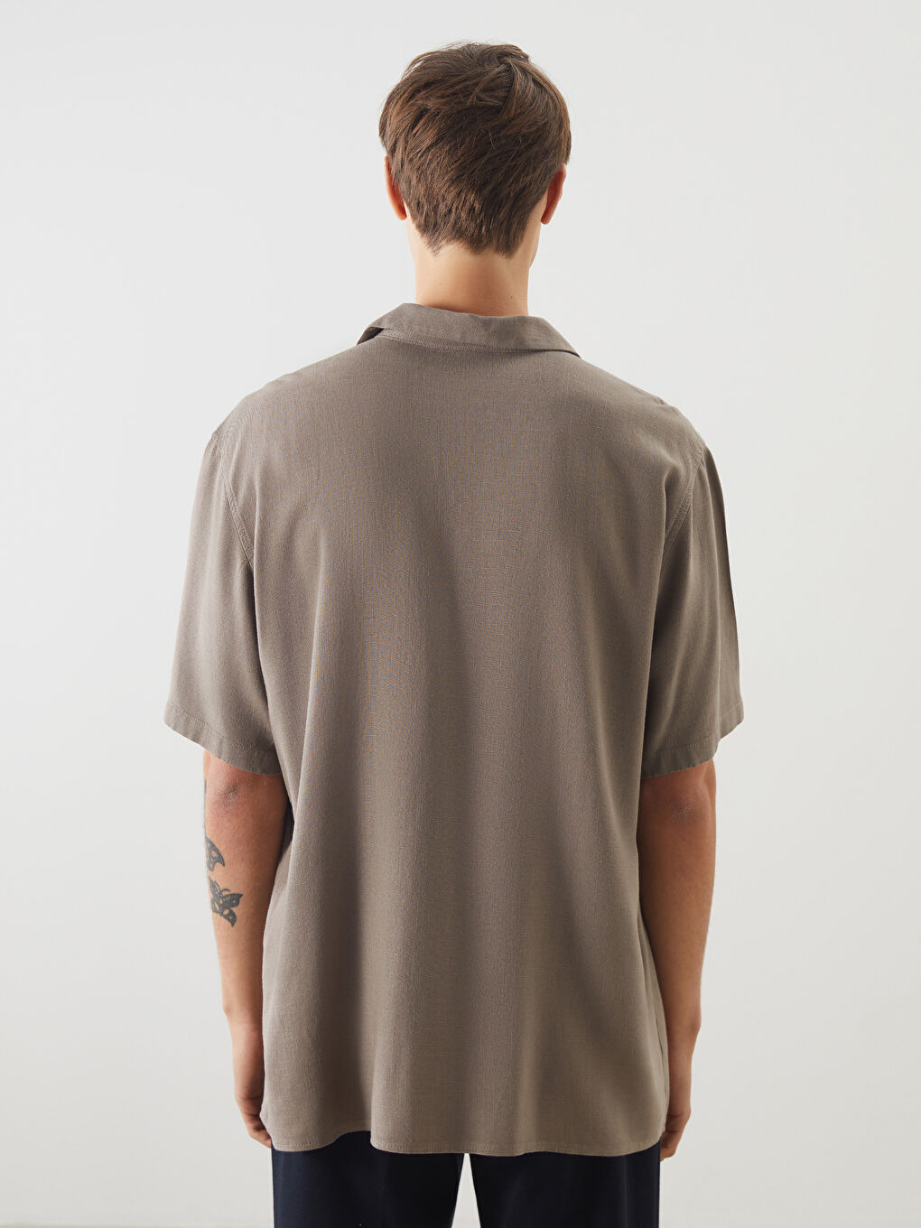Bej Regular Fit Kısa Kollu Keten Görünümlü Erkek Gömlek-7