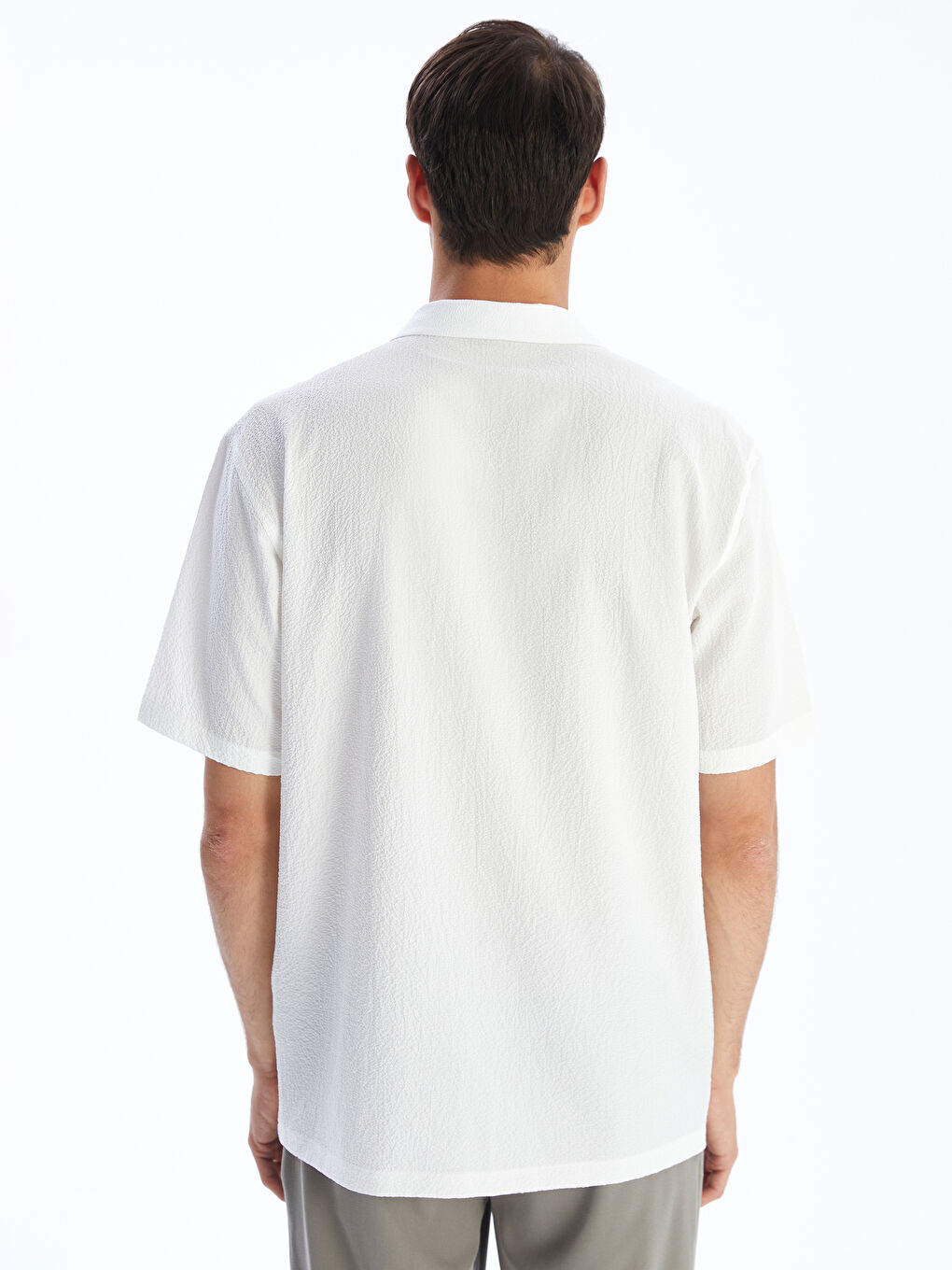 Beyaz Regular Fit Kısa Kollu Erkek Gömlek-3