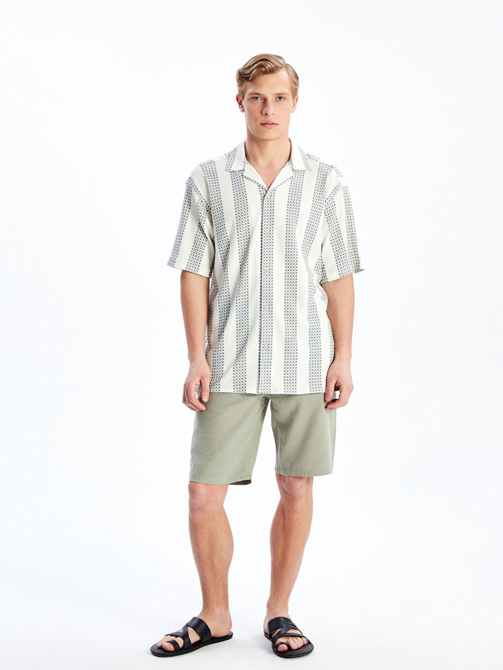 Regular Fit Short Sleeve Patterned Men's Shirt -S5G263Z8-LSY