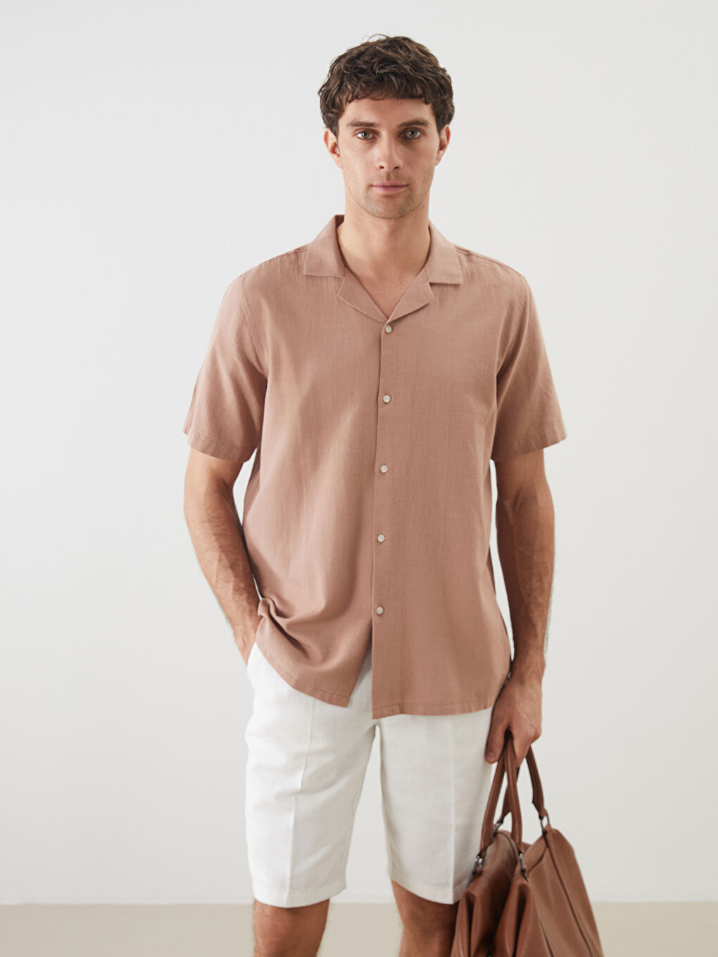 Pembe Regular Fit Kısa Kollu Armürlü Erkek Gömlek-1