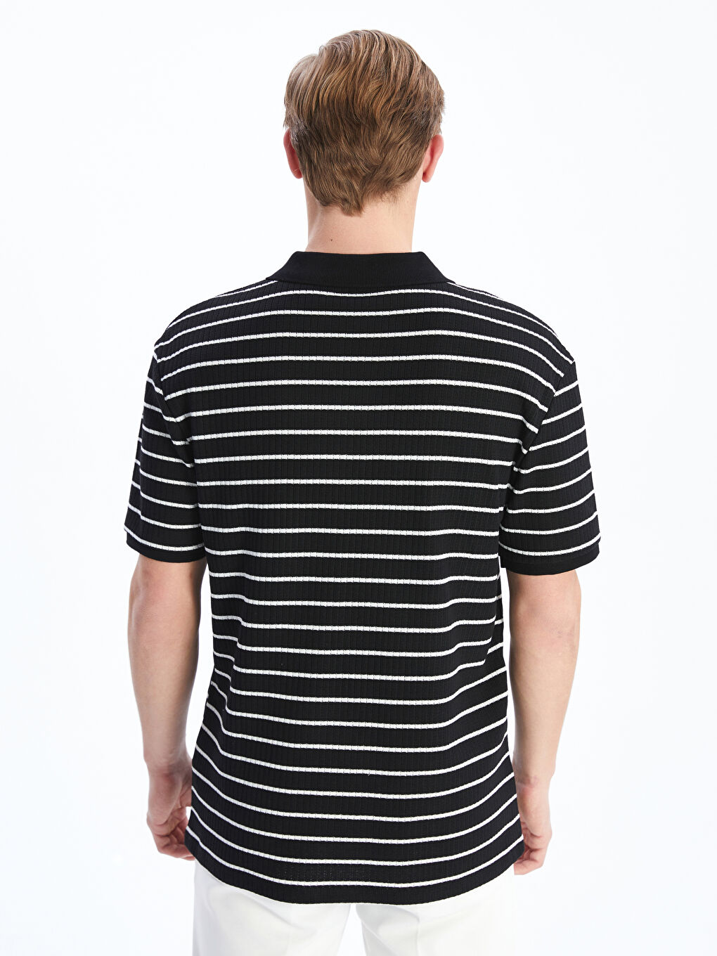 Siyah Polo Yaka Çizgili Erkek Tişört-3