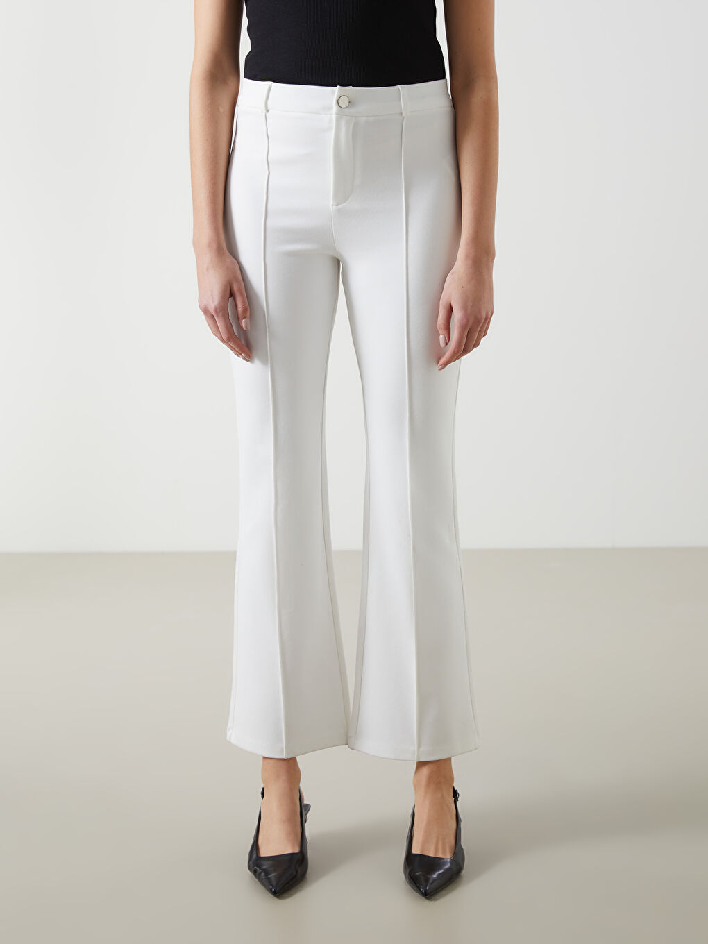 Beyaz Dar Fit Kadın Pantolon-1