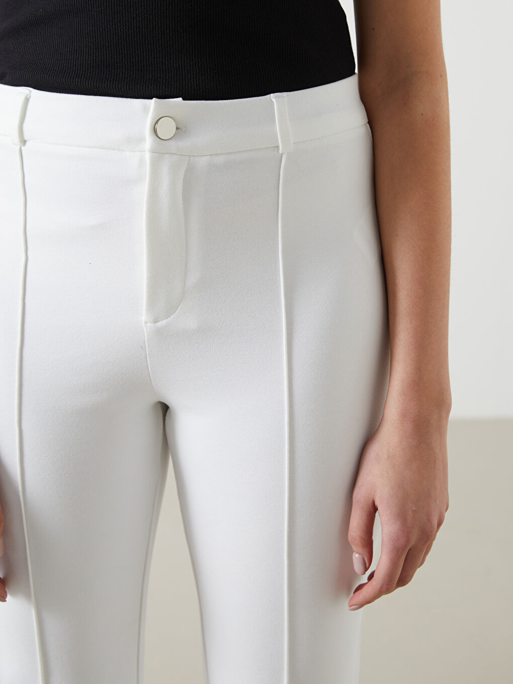 Beyaz Dar Fit Kadın Pantolon-2