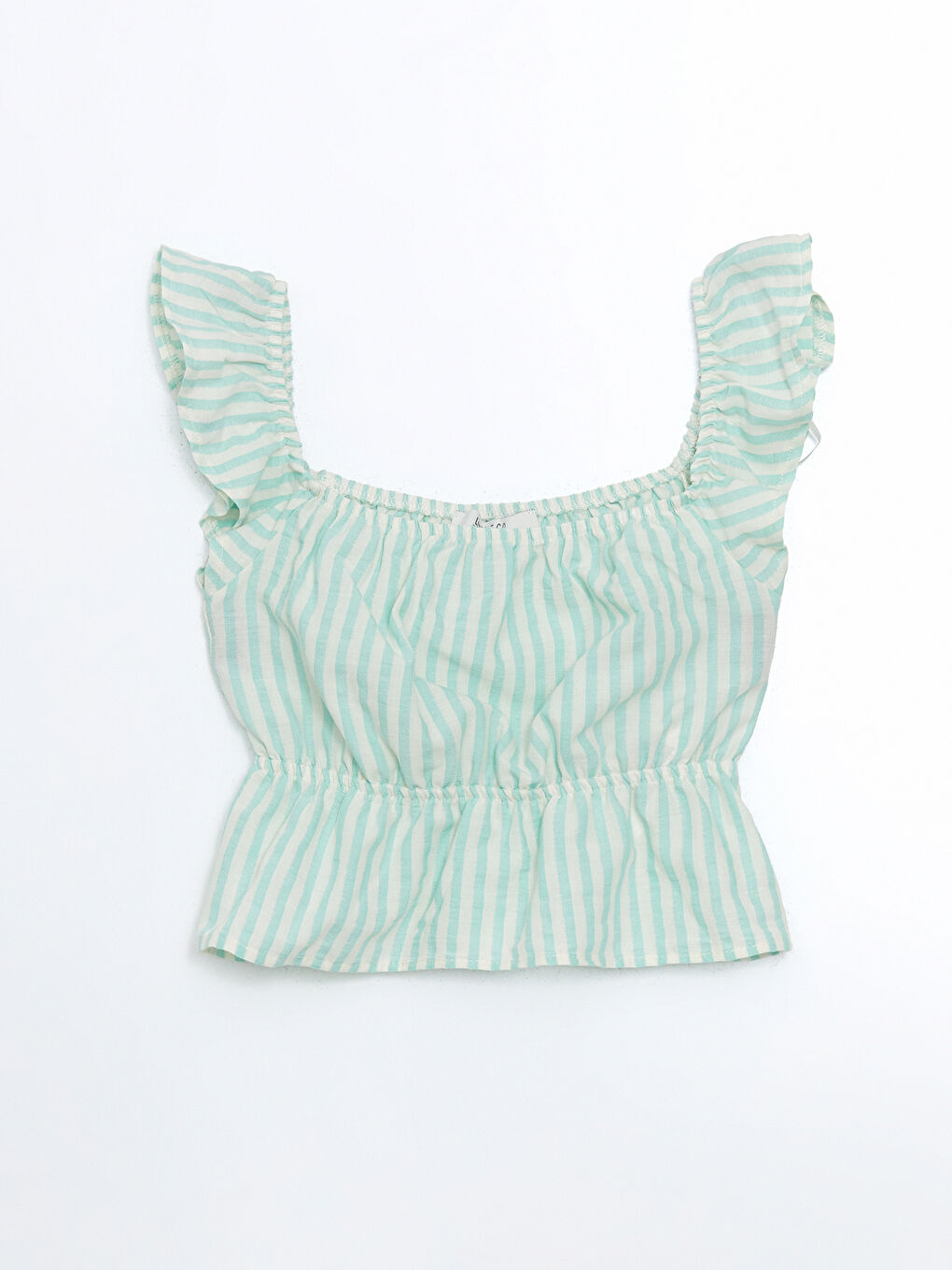 Yeşil Kare Yaka Kız Çocuk Crop Bluz