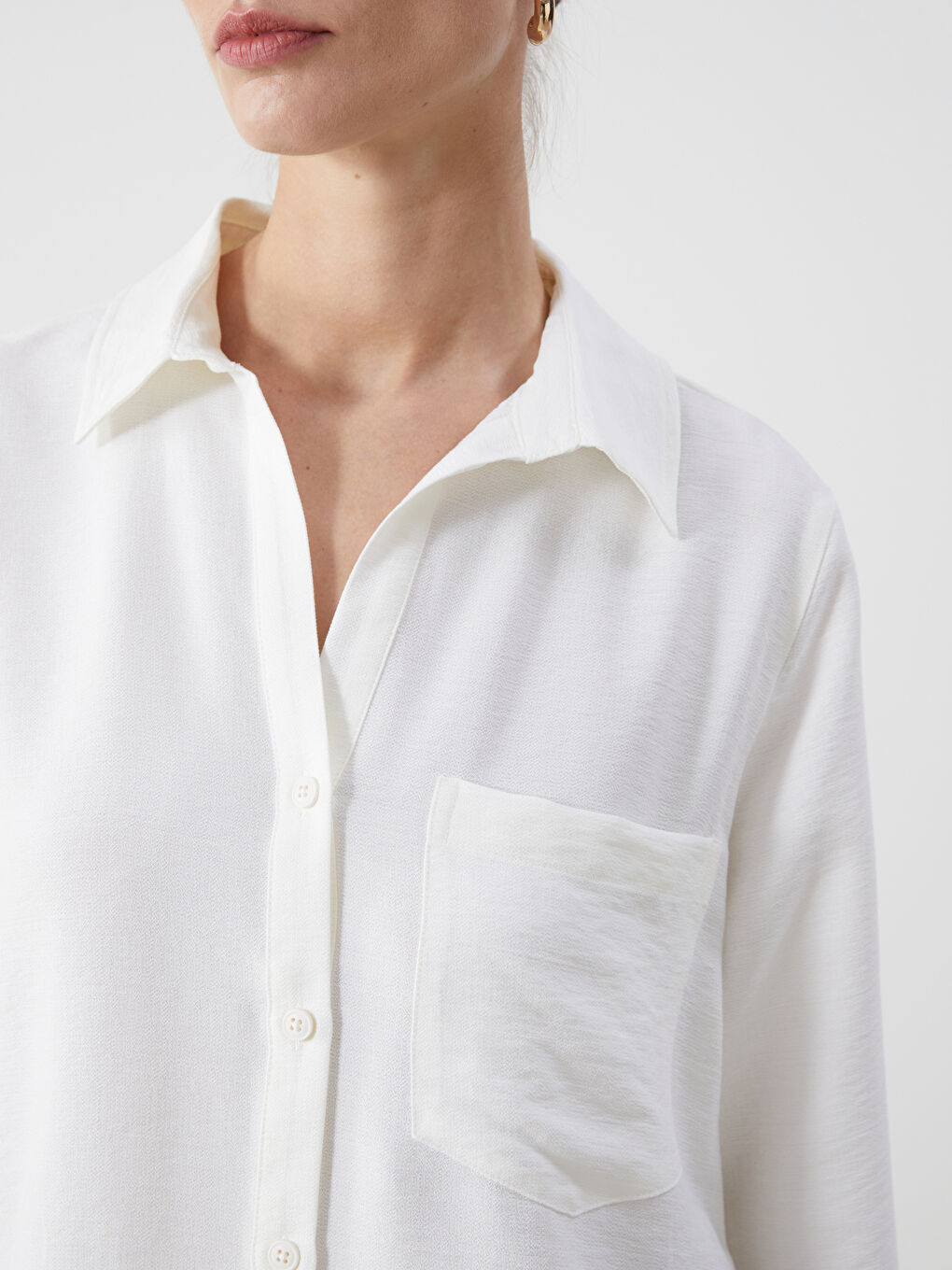 Ekru Loose Fit Kadın Gömlek-2