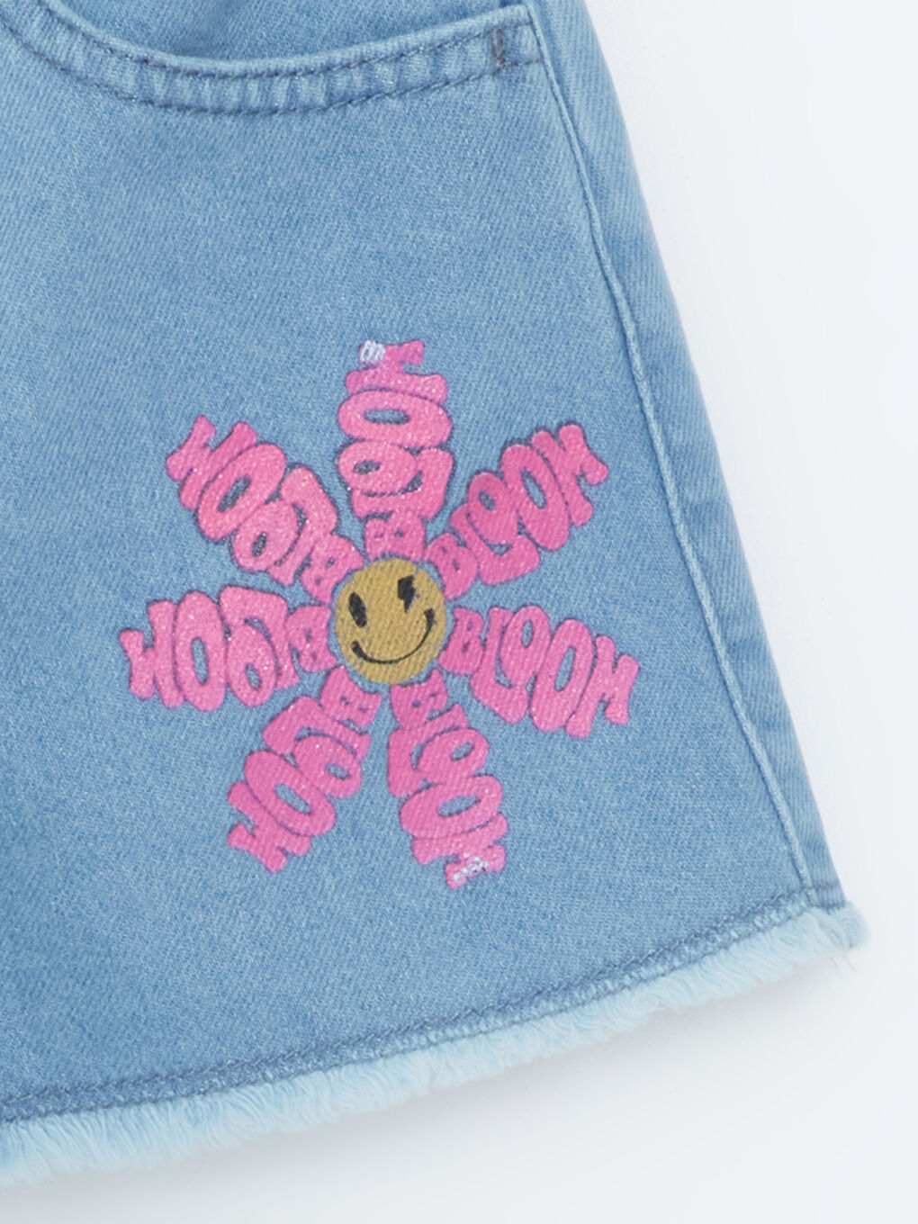 İndigo Baskılı Kız Çocuk Jean Şort-1