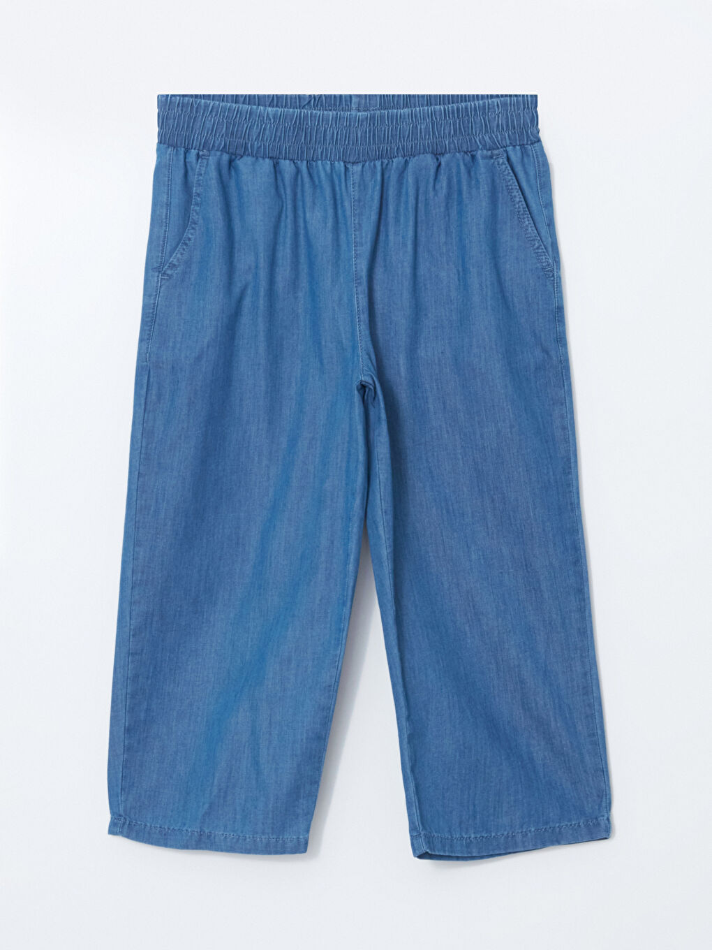 İndigo Beli Lastikli Kadın Jean Kapri-4