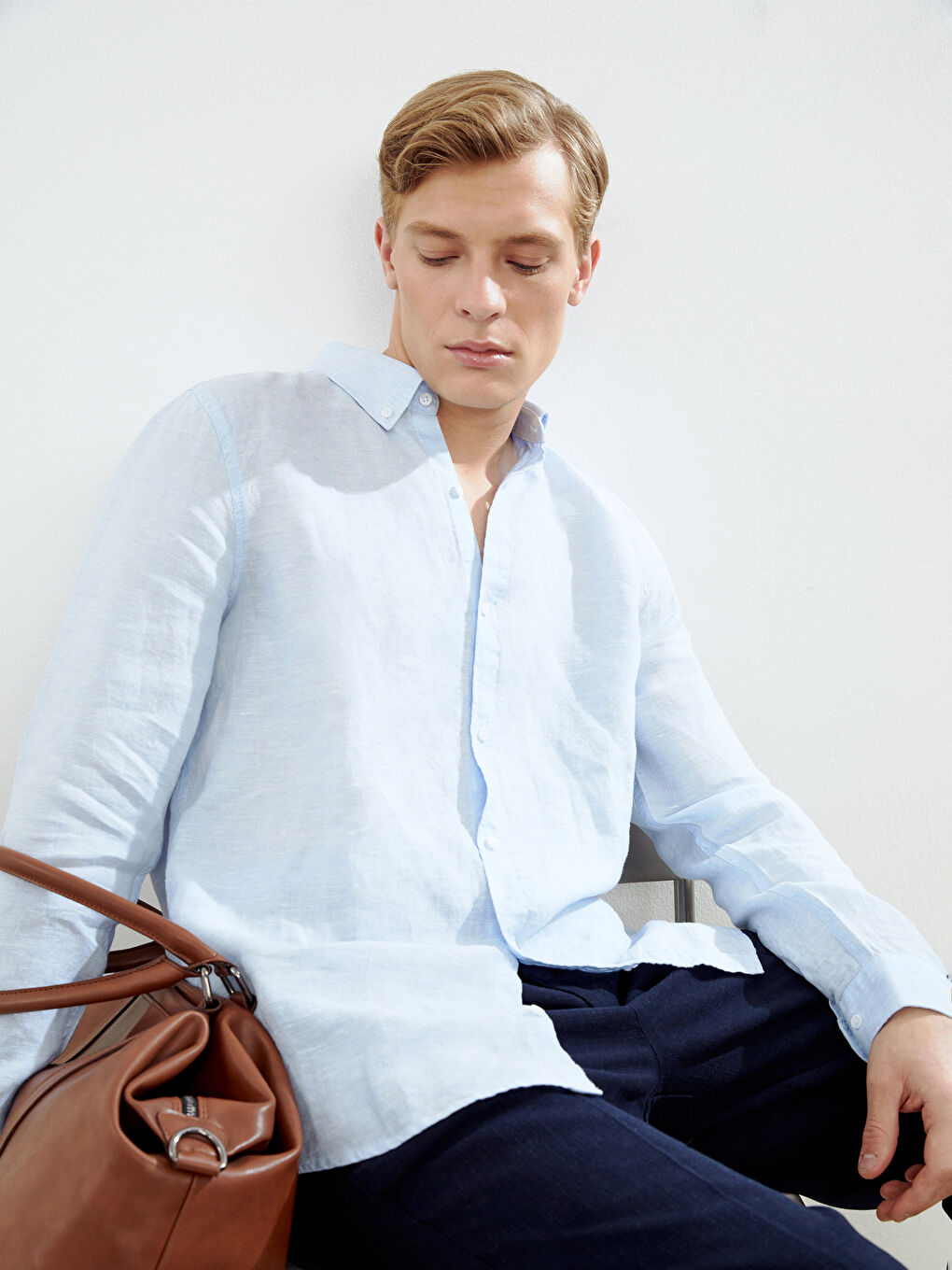 Slim Fit Long Sleeve Linen Men's Shirt -S5G409Z8-R2G