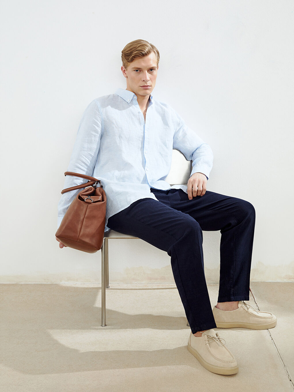 Slim Fit Long Sleeve Linen Men's Shirt -S5G409Z8-R2G
