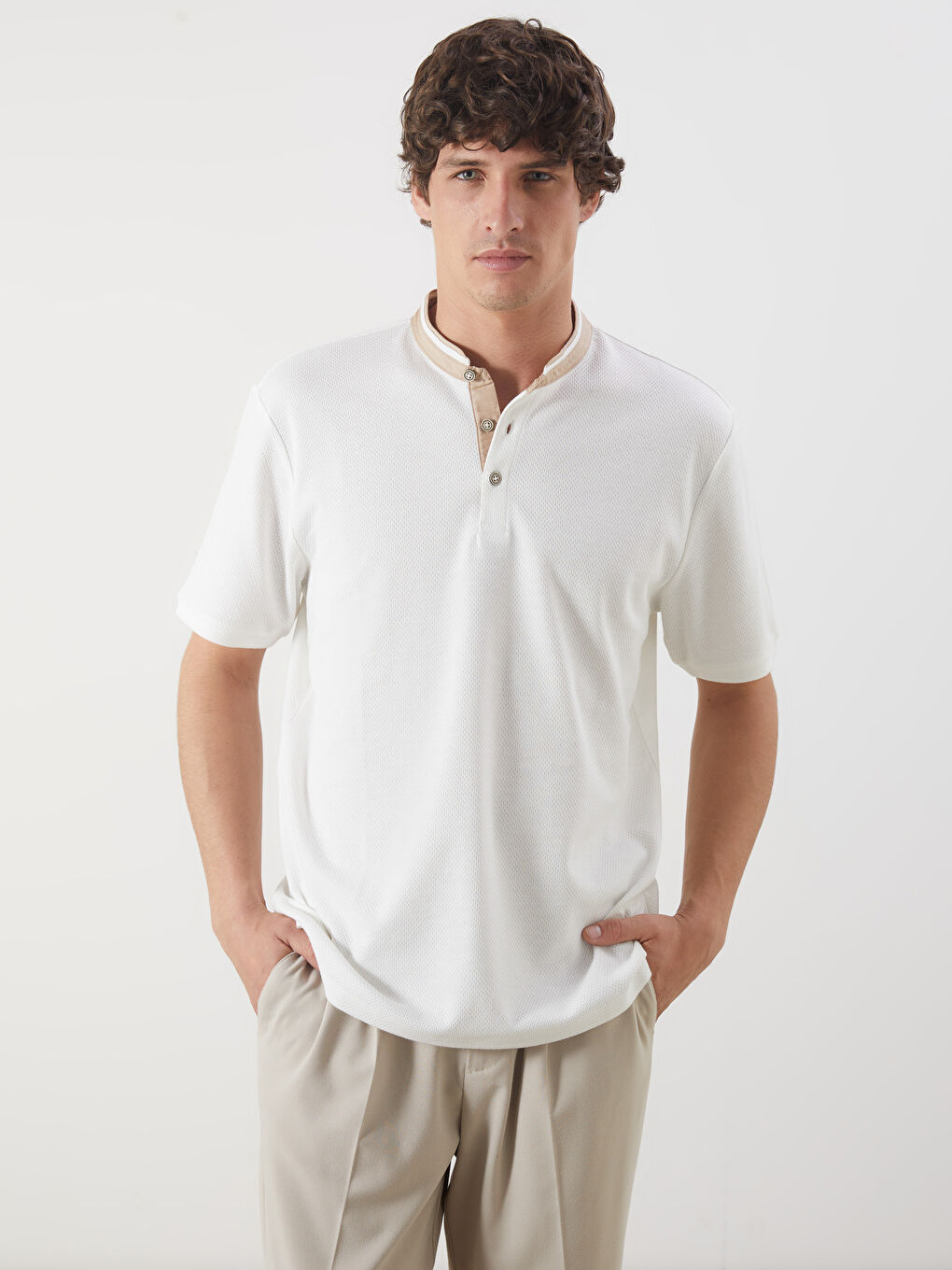 LCW Vision Grandad Collar Pique Men's T-Shirt -S5G423Z8-R9J
