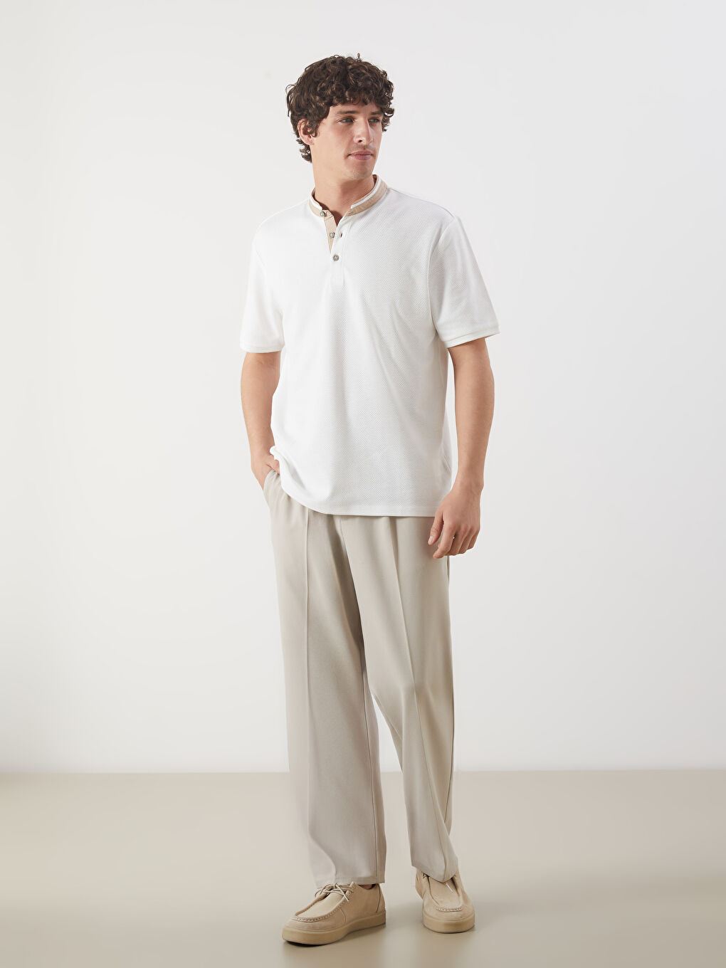 LCW Vision Grandad Collar Pique Men's T-Shirt -S5G423Z8-R9J