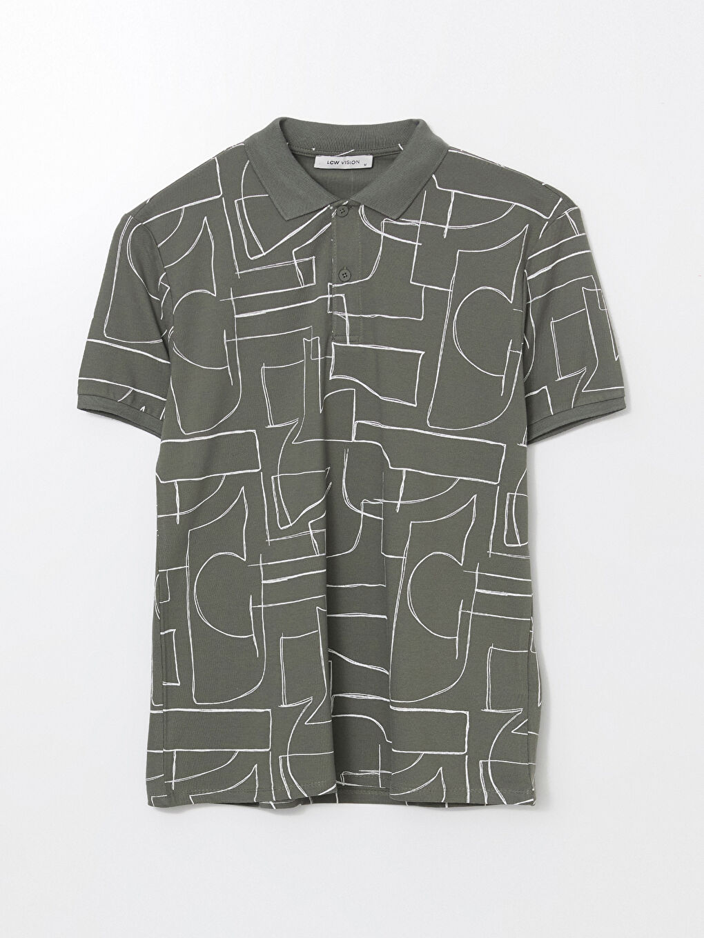 Yeşil Polo Yaka Kısa Kollu Desenli Pike Erkek Tişört-4