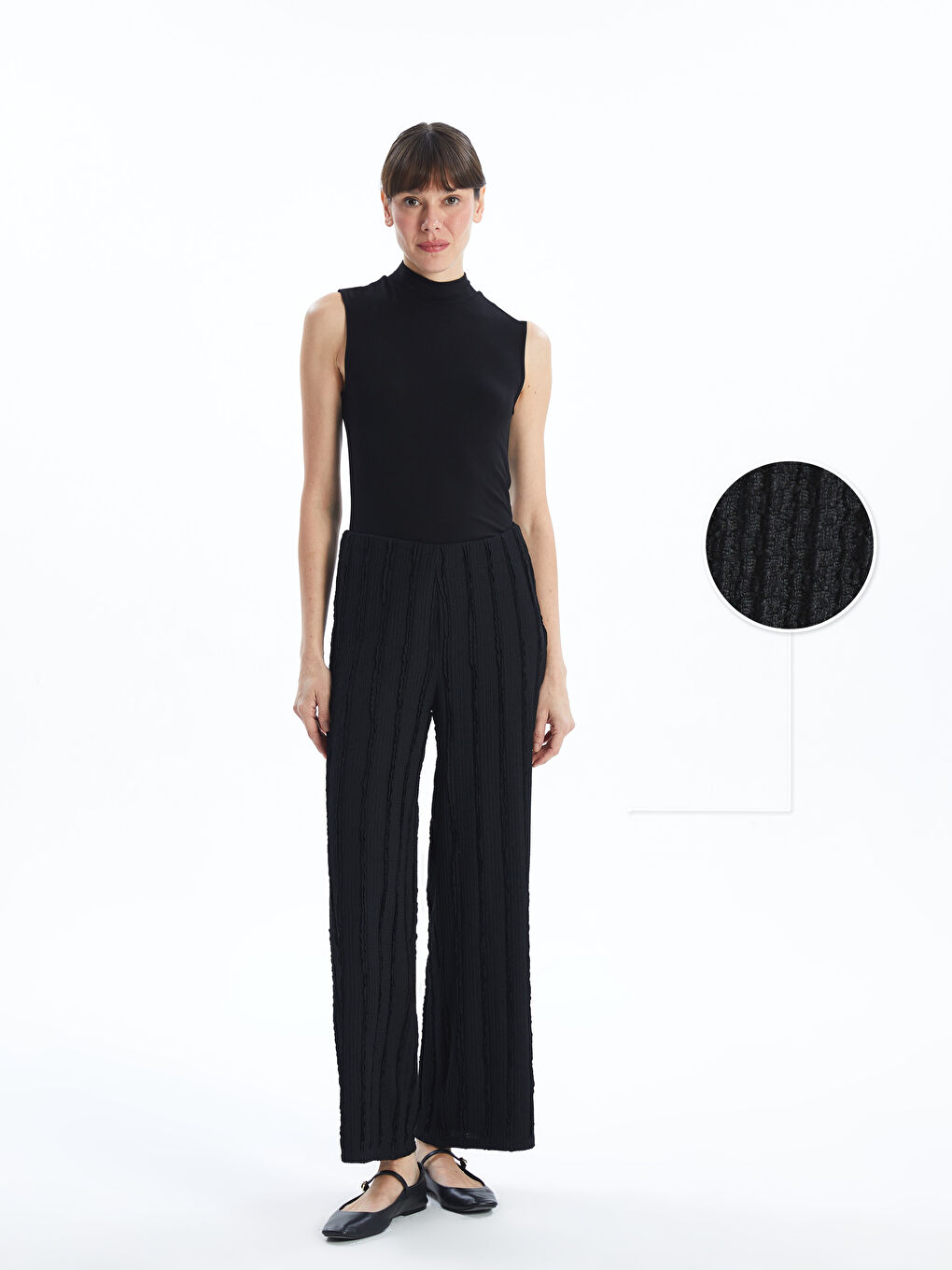 Elastic Waist Textured Wide Leg Women's Trousers -S5G434Z8-CVL