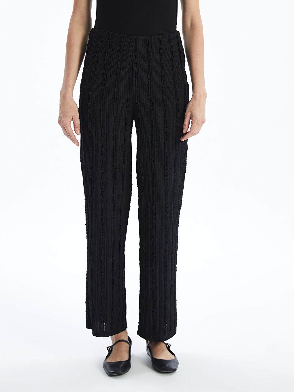 Elastic Waist Textured Wide Leg Women's Trousers -S5G434Z8-CVL