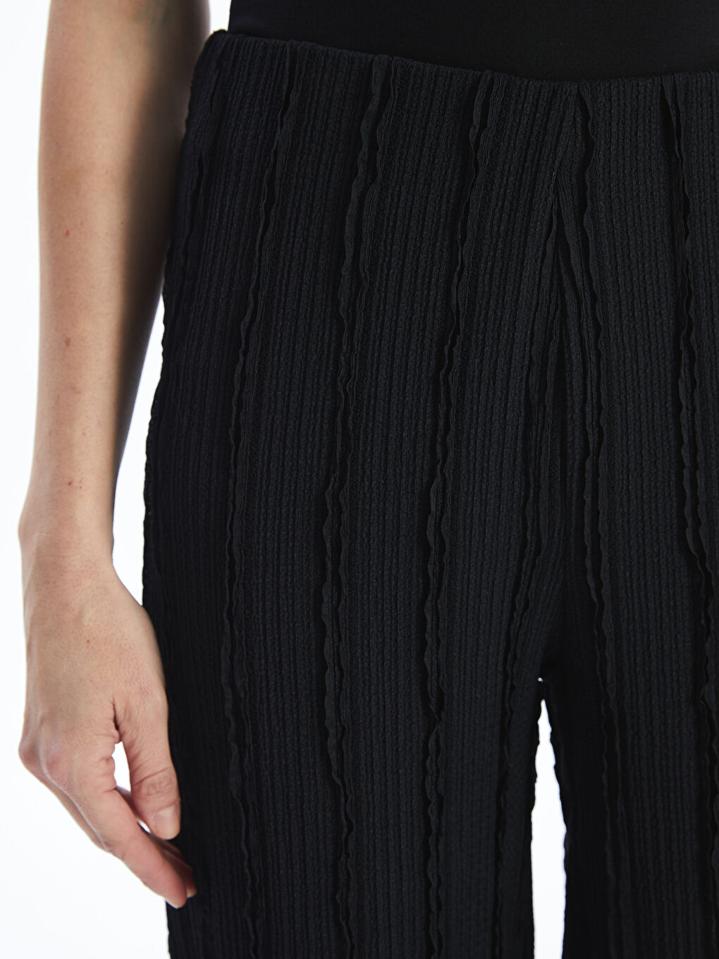 Elastic Waist Textured Wide Leg Women's Trousers -S5G434Z8-CVL