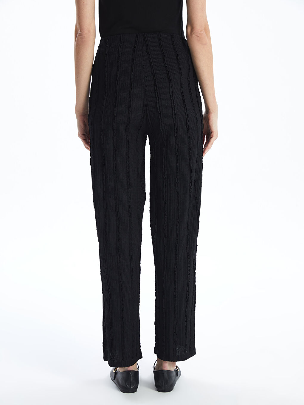Elastic Waist Textured Wide Leg Women's Trousers -S5G434Z8-CVL