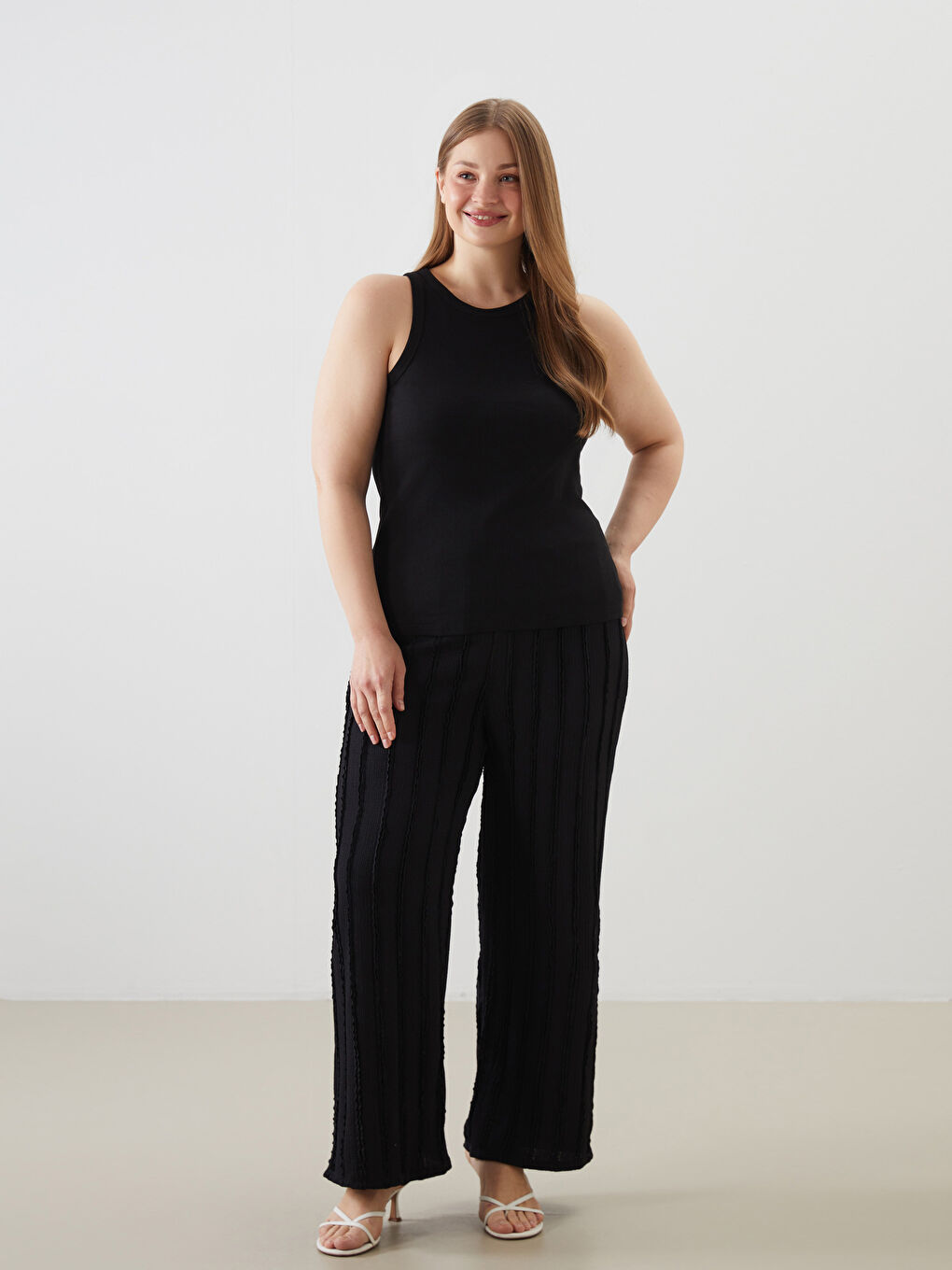 Elastic Waist Textured Wide Leg Women's Trousers -S5G434Z8-CVL