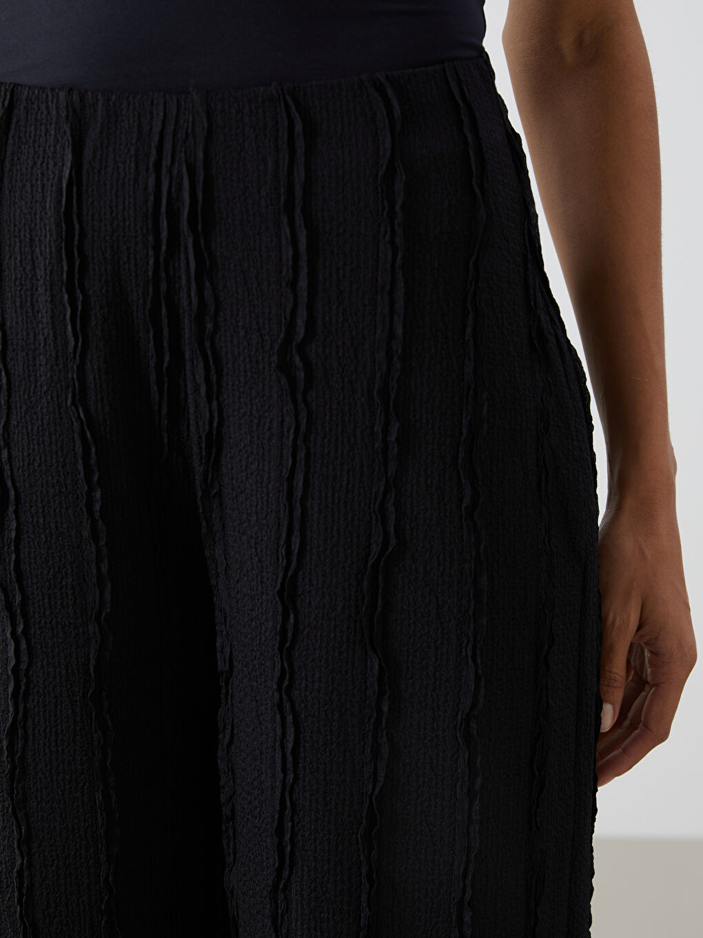 Elastic Waist Textured Wide Leg Women's Trousers -S5G434Z8-CVL