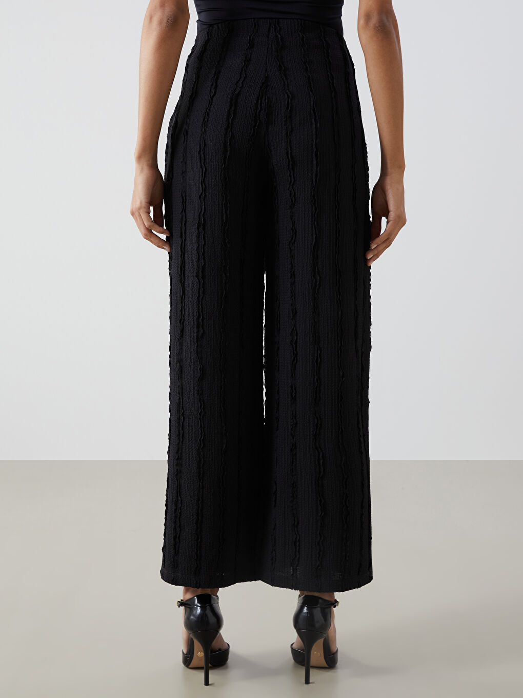 Elastic Waist Textured Wide Leg Women's Trousers -S5G434Z8-CVL