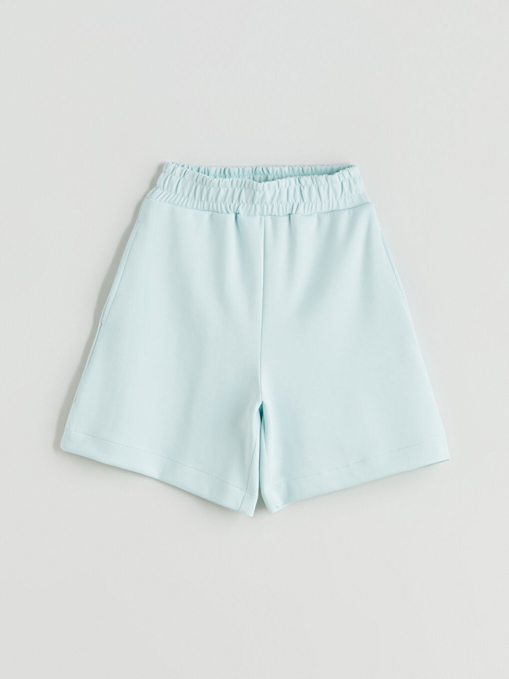 Mavi Beli Lastikli Kadın Şort-4