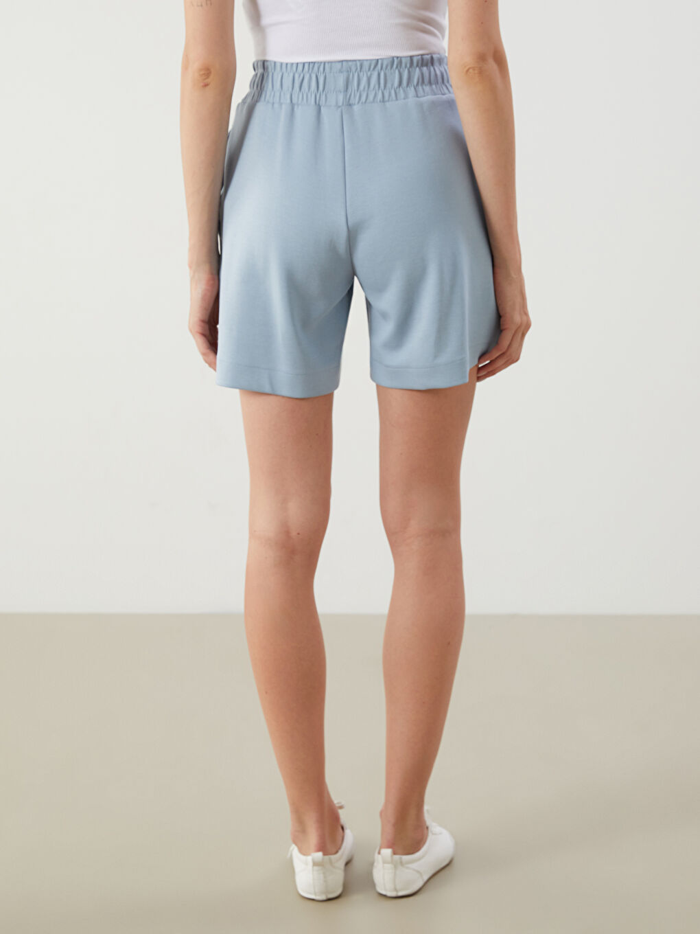 Mavi Beli Lastikli Kadın Şort-3