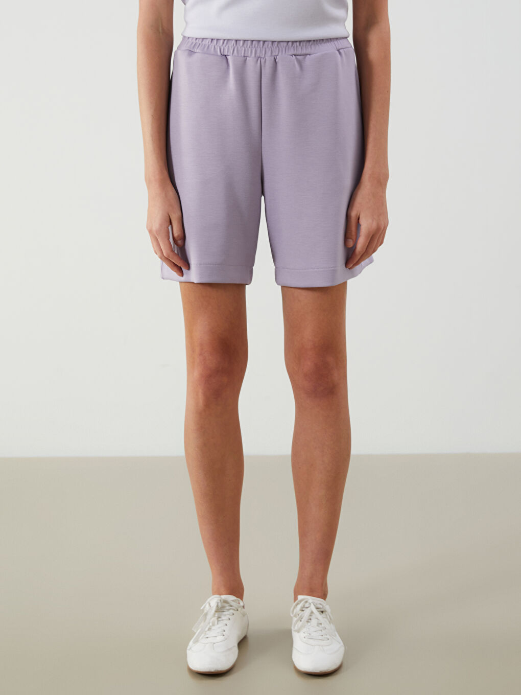 Lila Beli Lastikli Kadın Şort-1