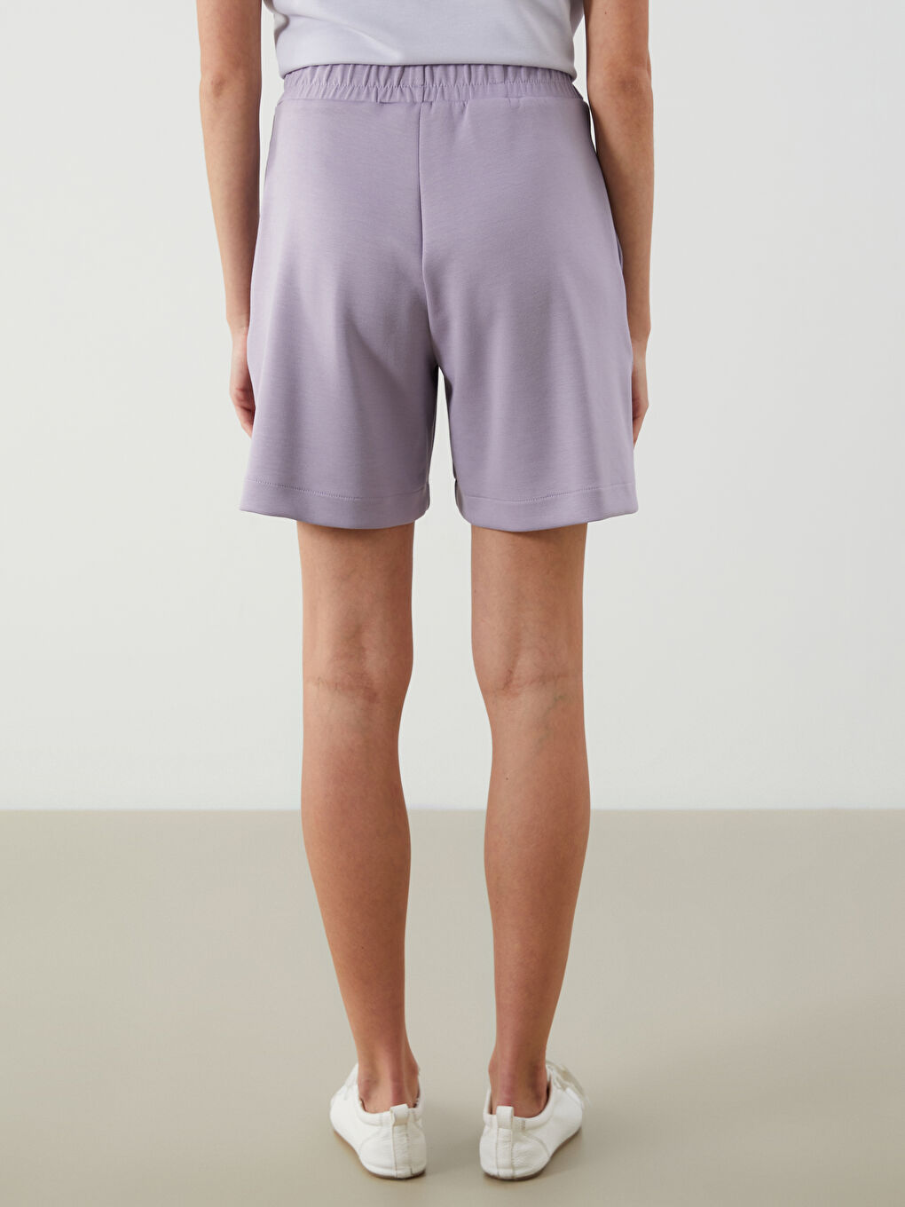 Lila Beli Lastikli Kadın Şort-3