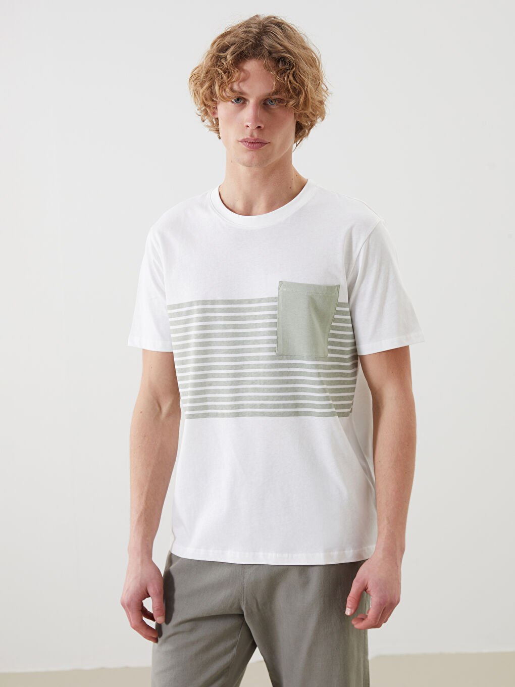 XSIDE Crew Neck Striped Pocket Men's T-Shirt -S5G474Z8-LRR