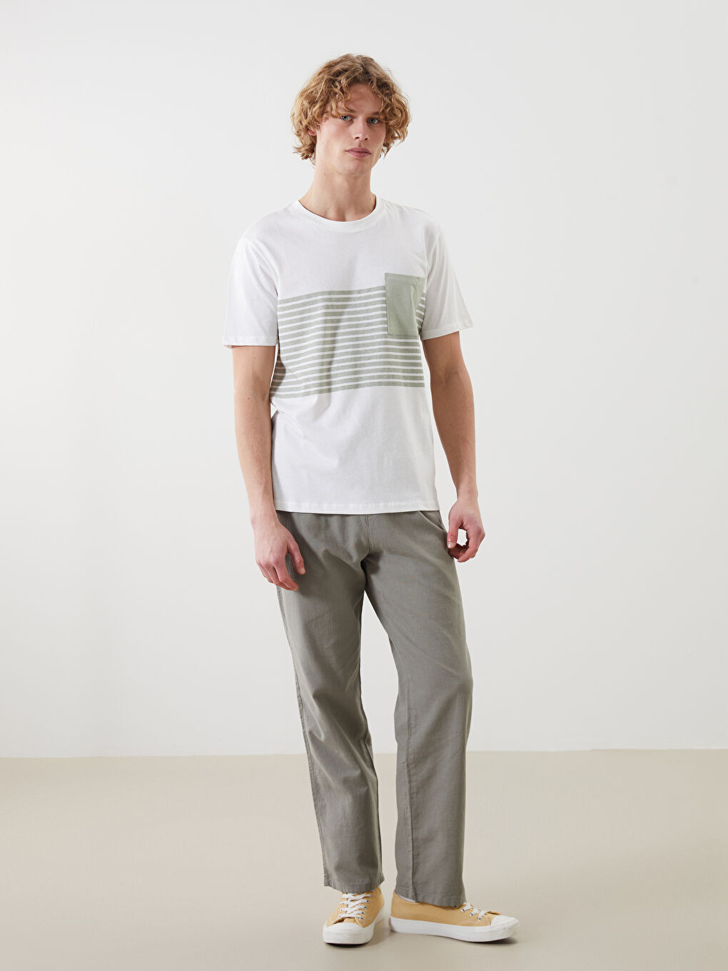 XSIDE Crew Neck Striped Pocket Men's T-Shirt -S5G474Z8-LRR