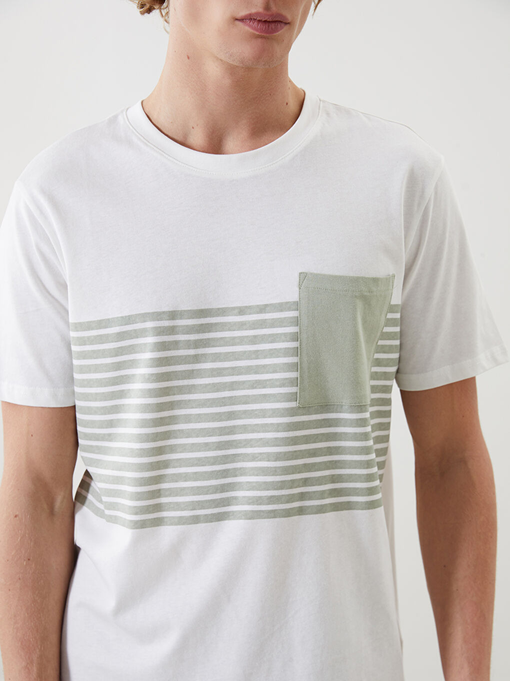 XSIDE Crew Neck Striped Pocket Men's T-Shirt -S5G474Z8-LRR