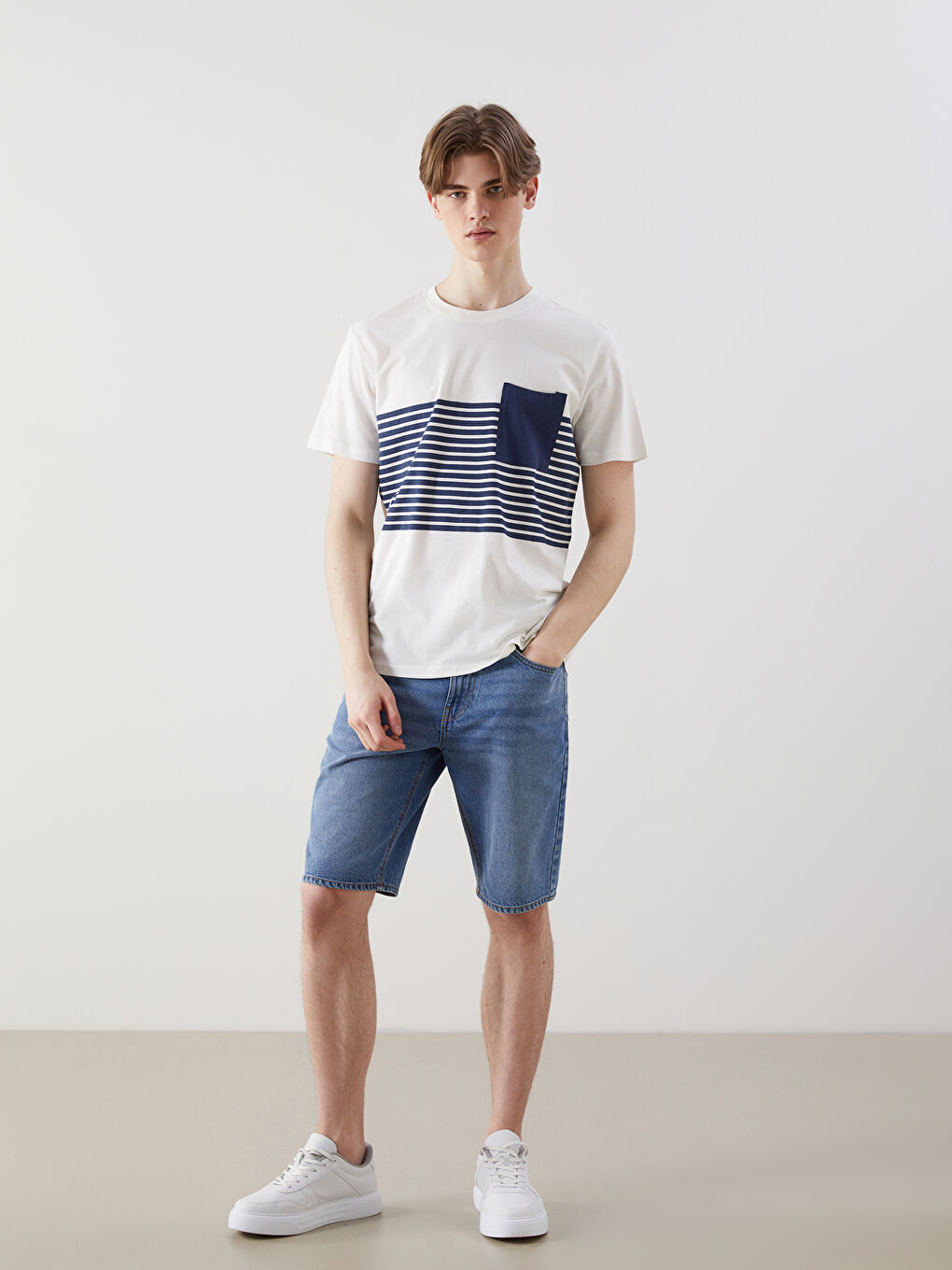 XSIDE Crew Neck Striped Pocket Men's T-Shirt -S5G474Z8-LSJ